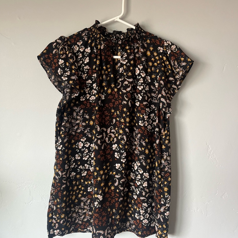 Vibrant Floral Top with Ruffle Neck